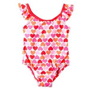 Carter's Toddler Girls Swimdress Swimsuit Pink Hearts UPF 50+ Lined Swim…